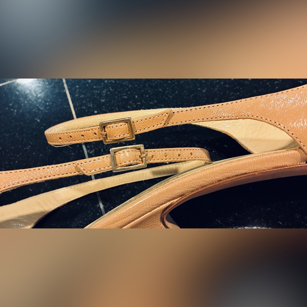 Kate Spade New York Billow Leather Slingback Heels Tan SZ. 7.5 Made In Italy - Picture 9 of 14